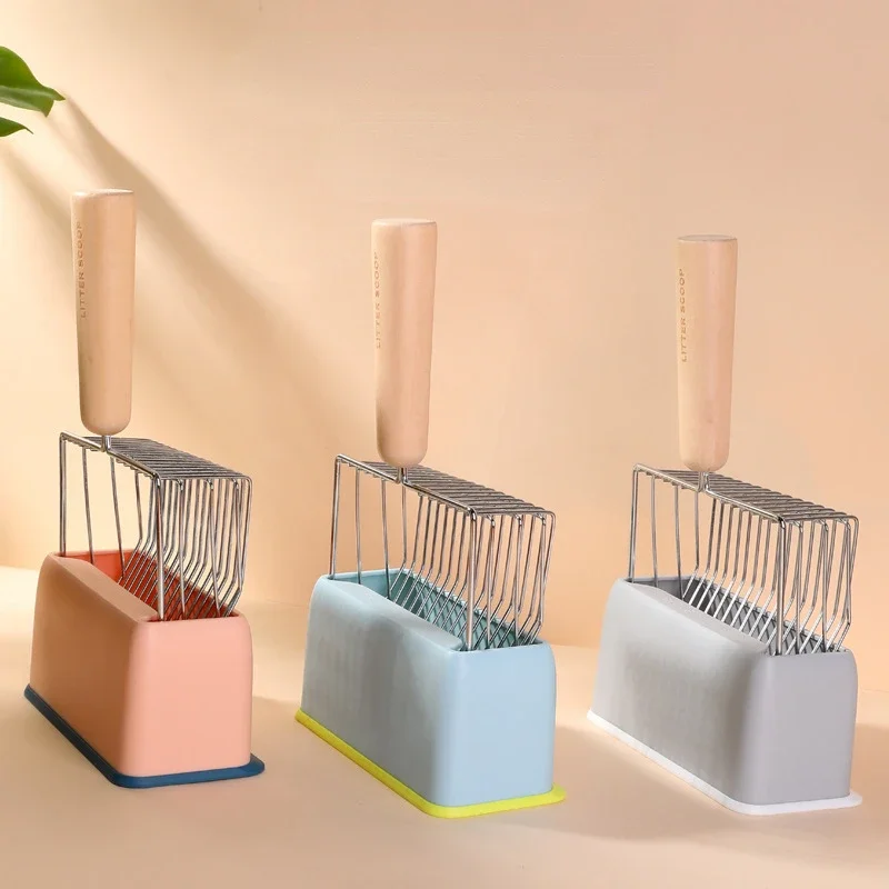 Cat Litter Shovel Set With Wooden Handle For Cat Toilet Cleaning_voghion.com