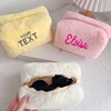 Custom Name Solid Color Cosmetic Bags Cute Fur Makeup Bag for Women Travel Make Up Toiletry Bag Washing Pouch Plush Pen Pouch 1