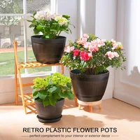 Plant Pots with Drainage Holes & Saucer, 9/11.3/13 Inch Flower Pots with Tray,3 Pack Plastic Whiskey Barrel Planters for Indoor 2
