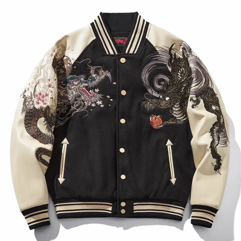 Dragon Year Red New Cartoon Embroidery Jacket Men's And Women's Couple Baseball Uniform Coat National Fashion Chaquetas Mujer