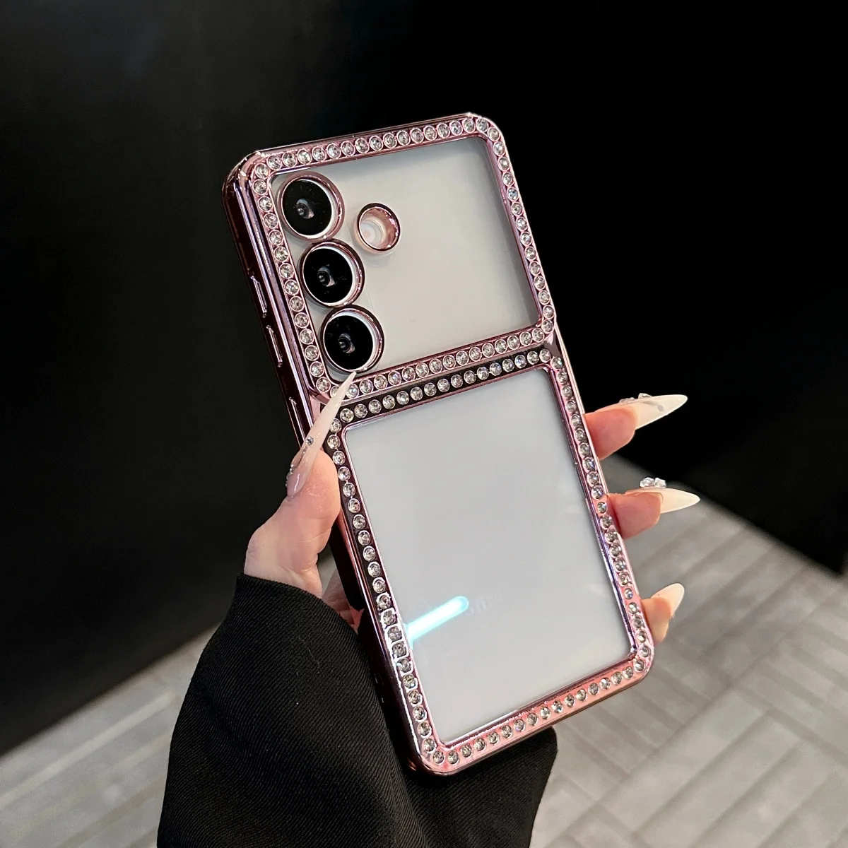 Elegant Glitter Diamond Clear Phone Case with Rhinestone Accents and Shockproof Design
