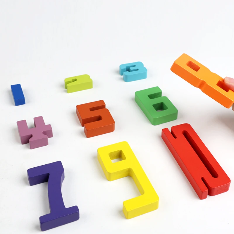 Colorful Building Blocks Wooden Toys Stacking Games Montessori Toys with Cards Digit Blocks Enlightenment Teaching Aids for Kids - 4