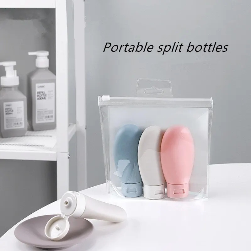 3pcs 60ml Nordic Style PE PP Women Hose Dispensing Bottle Portable Hotel Shampoo Shower Gel Travel Squeeze Lotion Combo Kit