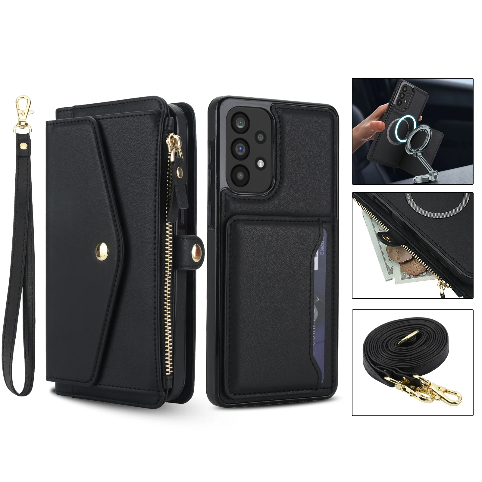 Magnetic Wallet Crossbody Phone Case with Long Lanyard