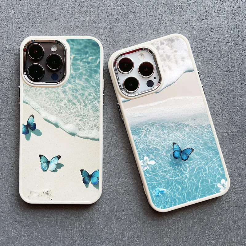 Blue Butterfly Ocean Waves Silicone Phone Case Cover