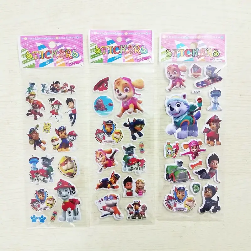 6/12PCS Paw Patrol Dog Toy 3D Sticker Children&rsquo;s Anime Cartoon Bubble Paste Thicken Reward Sticker Kids Toys Gift 3d stickers
