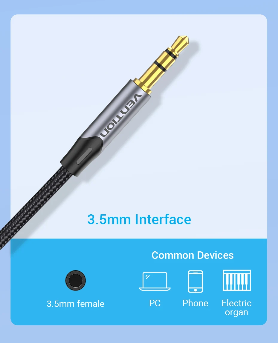3.5mm to Double 6.5mm TRS Cable AUX Adapter Audio Cable 6.5 Jack to Stereo 3.5 J