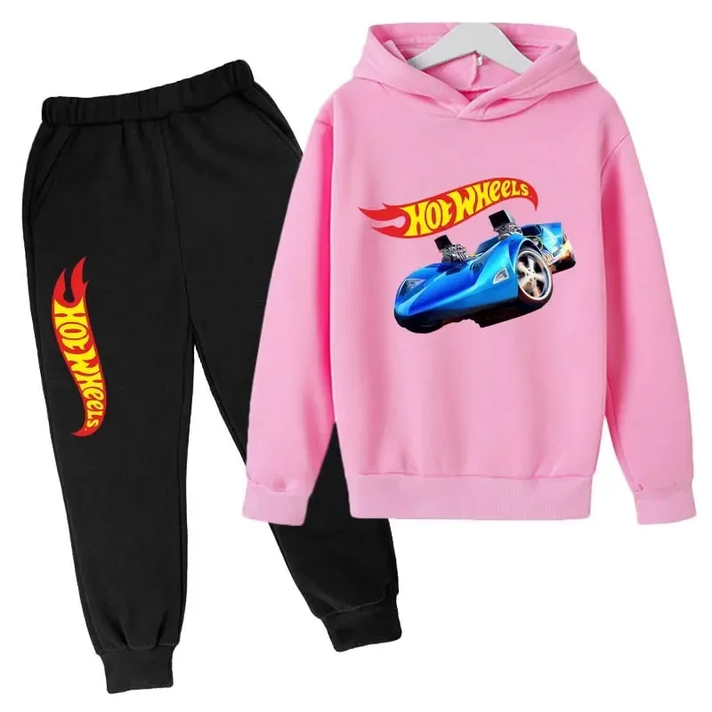 Hot Wheels Kids Spring Autumn Casual Tracksuits 3-13 Years Boys Girls Pullover Hoodie+Pants Suits Children Clothes Sets