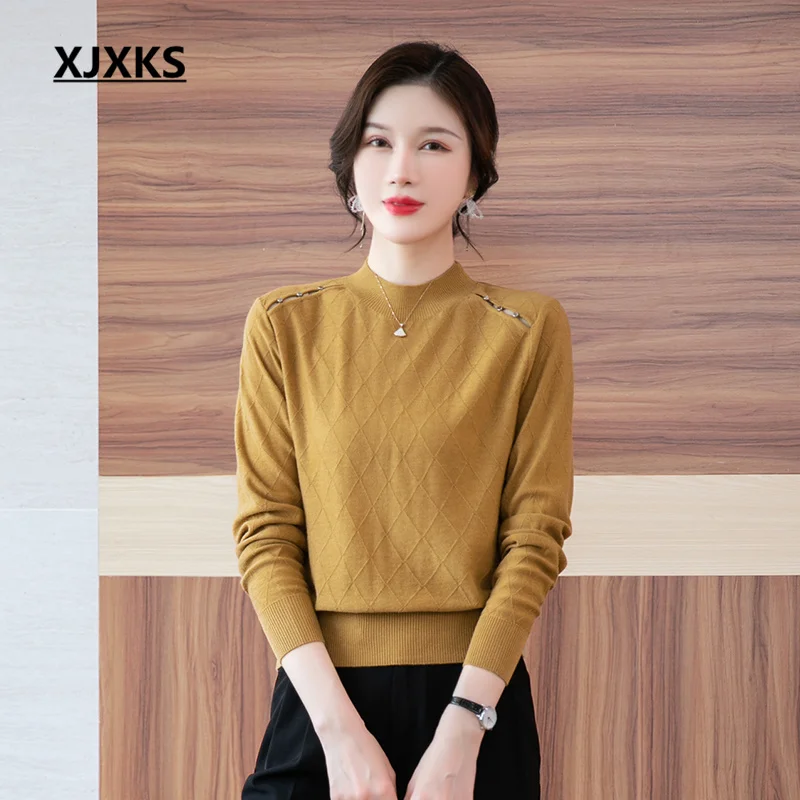 

XJXKS Sueters De Mujer 2022 Autumn And Winter Latest Half Turtleneck Women's Sweater Comfortable Wool Knitted Pullover