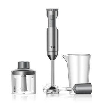 MIUI Frullatore ad immersione manuale 1000 W Potente 4 in 1, robot da cucina con bastoncino in acciaio inossidabile, bicchiere di miscelazione da 700 ml, robot da 500 ml, frusta 1