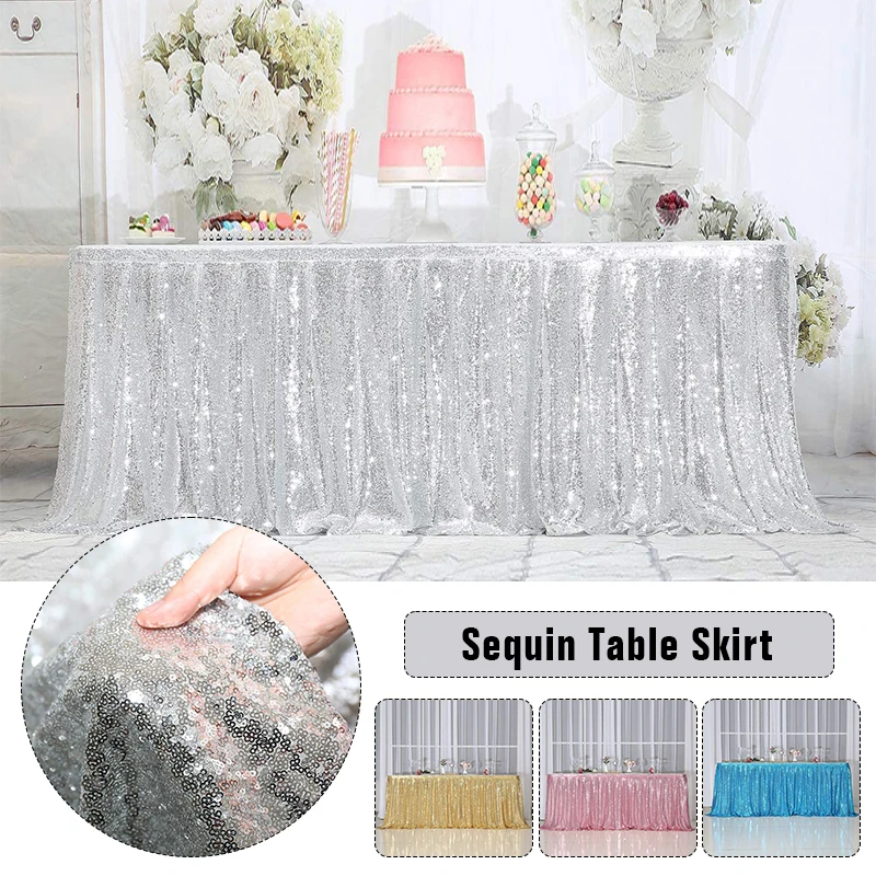 

Sequin Table Skirt Tables Flash Cloth Birthday Party Glitter Decor Wedding Christmas with Friends Indoor Activities