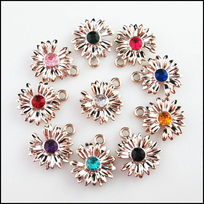 

Fashion 30Pcs Mixed Crystal KC Gold Color Flower Daisy Charms Pendants 21x24mm