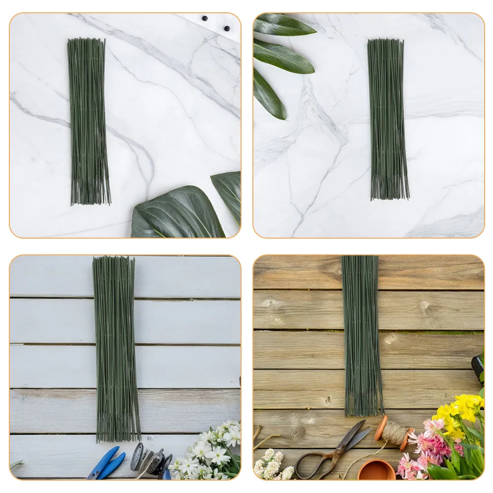 100Pcs 녹색 꽃 와이어 줄기 DIY 인공 꽃 꽃다발 공예 꽃 장식을위한 강력한 철 코어를 구부리기 쉬운 강력한 철 코어