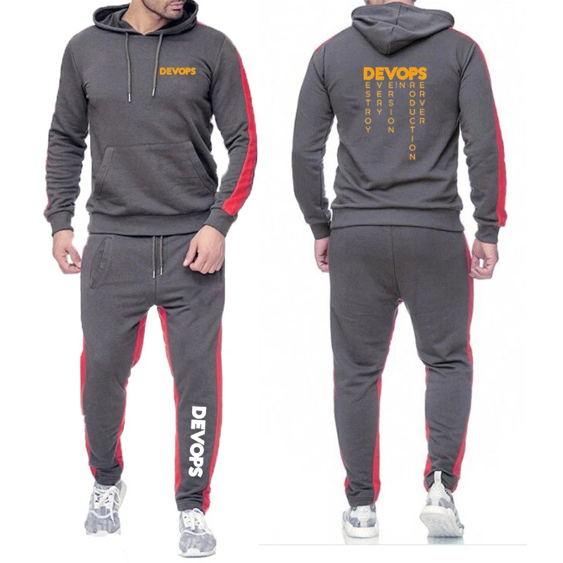 DEVOPS - The real definition of DEVOPS Men Autumn Solid color Hoodies + Sweatpant Sets Harajuku Jackets Sports Comfortable Suits