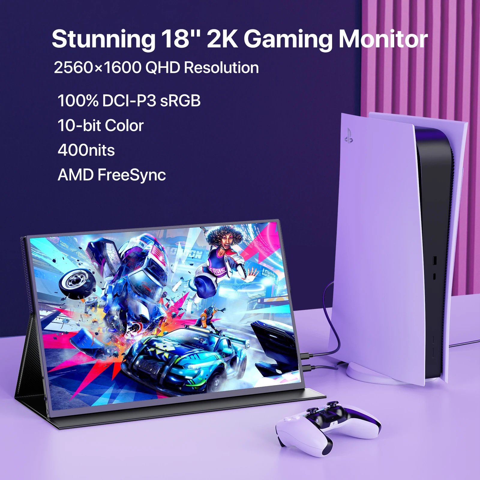 UPERFECT 18 인치 144HZ 2K 휴대용 모니터 노트북 맥 Xbox PS4/5 스위치 유형-C HDMI-Kickstand HDR FreeSync 여행 모니터와 호환되는 두 번째 스크린 디스플레이 게임