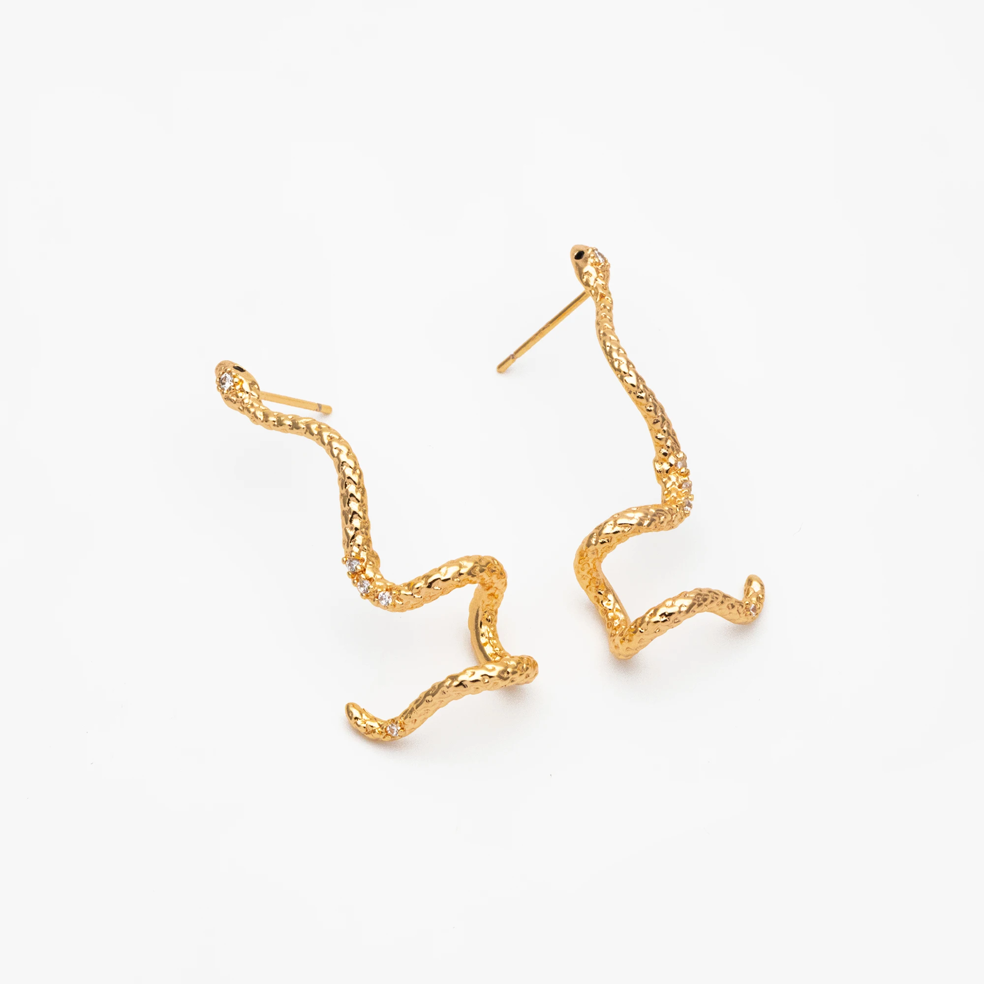 

4pcs CZ Pave Gold Snake Climber Earrings, 18K Gold Plated Brass, Animal Crawler Earrings (GB-4149)