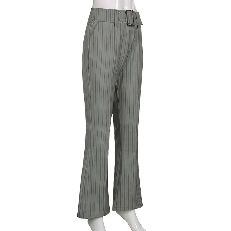 grey sweatpants Feiernan Woman Striped Pants Waistbands Design Mid Waist Flare Trousers Harajuku Streetwear White Wide Leg Bottoms Y2K Casual grey sweatpants
