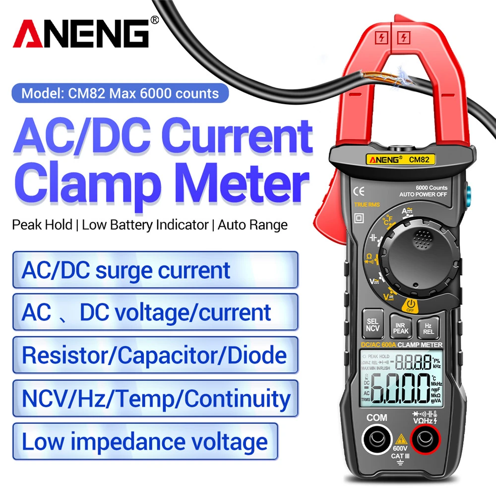 ANENG CM82 Digital Clamp Meter DC/AC Current Voltage 6000 Counts Multimeter Ammeter Tester Car