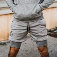 Men's Double layer Jogger Shorts 2 in 1 Short Pants Gyms Fitness Built-in pocket Bermuda Quick Dry Beach Shorts Male Sweatpants 2