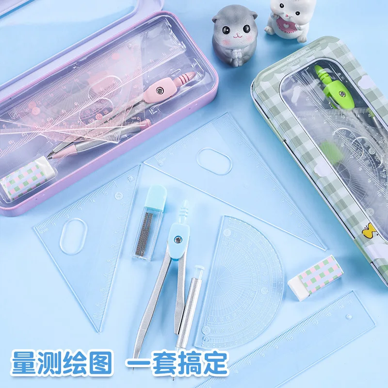 1 set of pet compasses rulers professional drawing instruments multifunctional student stationery set gift prizes 4 options Drawing Compass