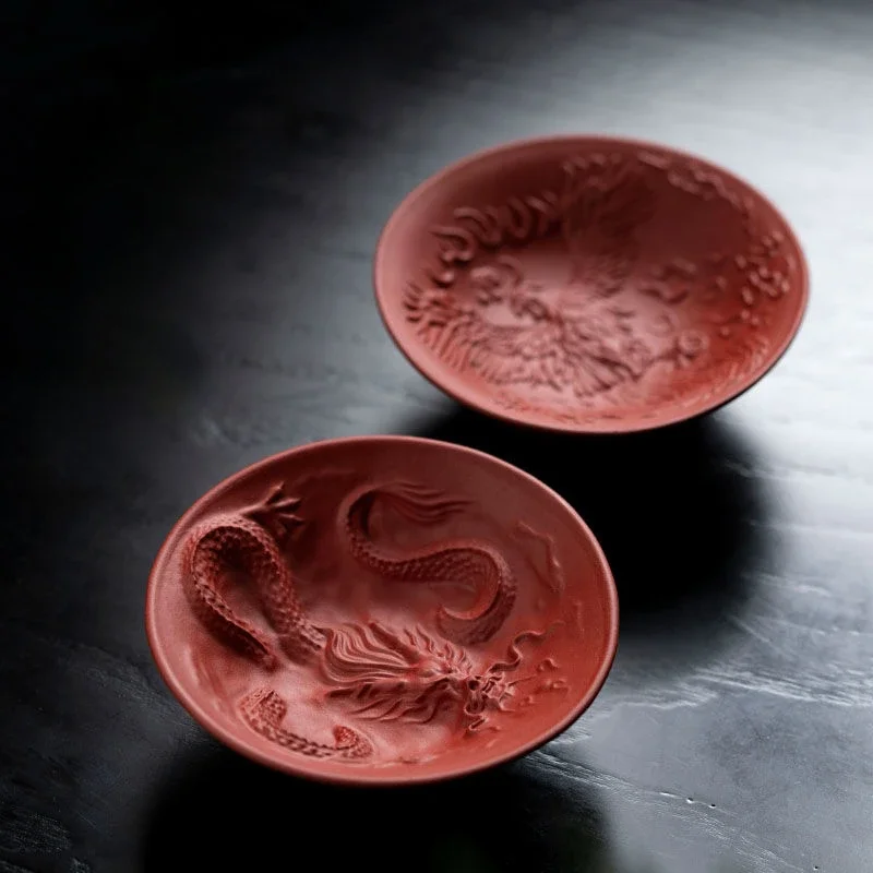 Handmade Pu erh purple clay cup dragon cup phoenix cup three-dimensional relief carving purple clay cup tea ceremony accessories