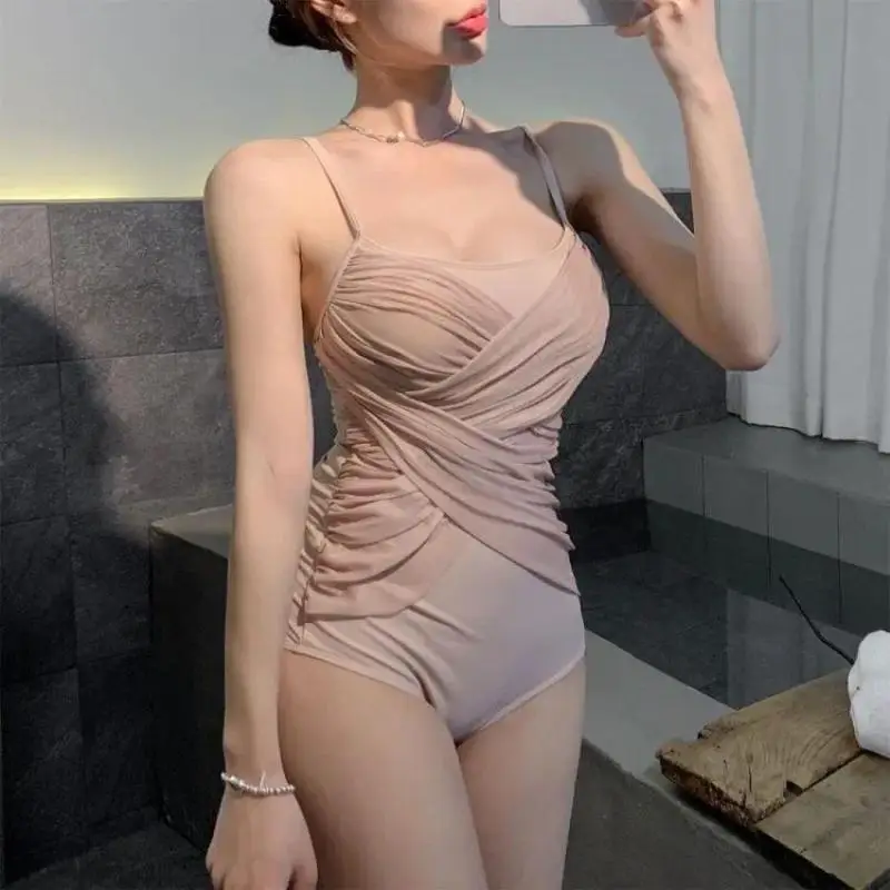 Summer Beach Wear Bather Monokini Swim Pool Korean Nude Mesh One Piece Swimsuit Female 2024 Push Up Swimwear Women Bathing Suits