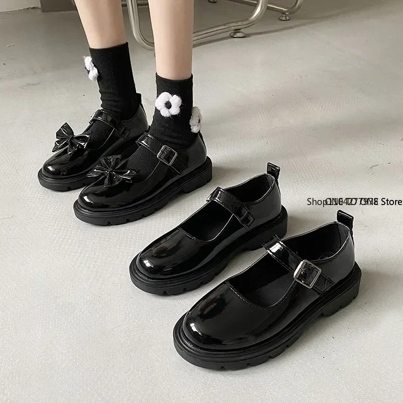 Women Loafers 2024 Vintage Round Toe Black Mary Jane Shoes Sweet Girls High Heel Platform Lolita Shoes Women's Shoes Plush 44 2