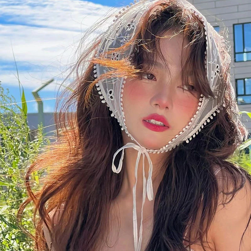 여름 레이스 삼각형 머리 스카프, 여성용 모자, 한국 스카프 머리띠, 헤어 액세서리, 스위트 터번 히잡