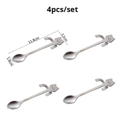 Stainless Steel Mini Cat Design Spoons - Set of 4 for Coffee, Tea, Dessert, and More (4pcs silvery)