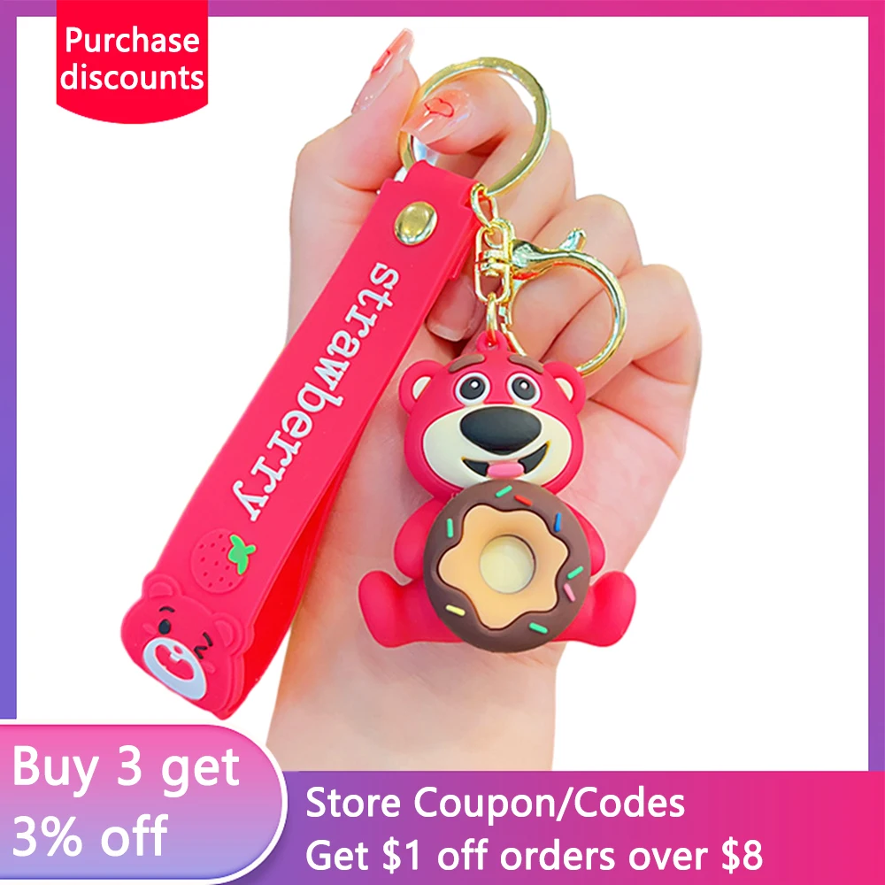 

Cute Strawberry Bear Key Chain Bell Keychain Lovely Doll Car Key Ring Girls Holiday Gift Bag Pendant Decoration Accessories