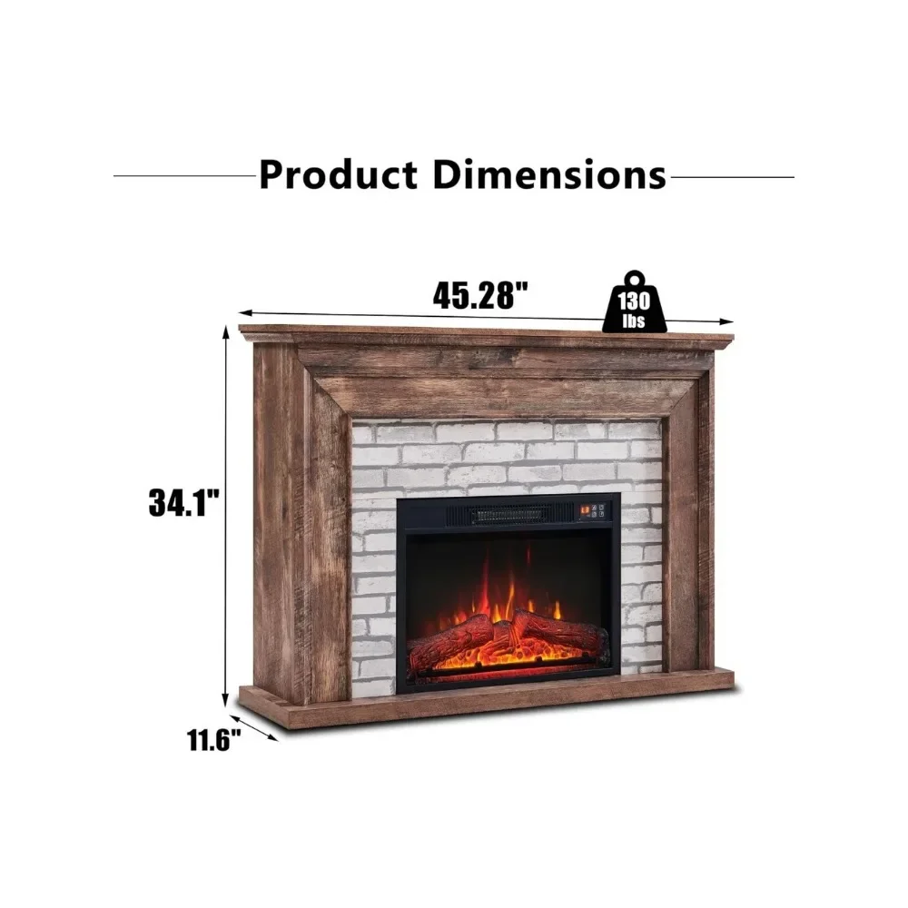 Flip Top Electric Fireplace with Mantel,Electric Fireplace Heater,TV Stand with Freestanding Electric Fireplace, Remote Control 2