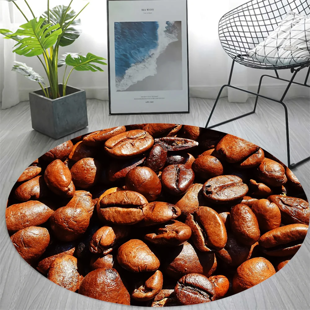 

CLOOCL Fashion Round Carpet Cocoa Beans Pattern Creative Printed Rug Bedroom Living Room Carpets Home Children Bedside Rugs
