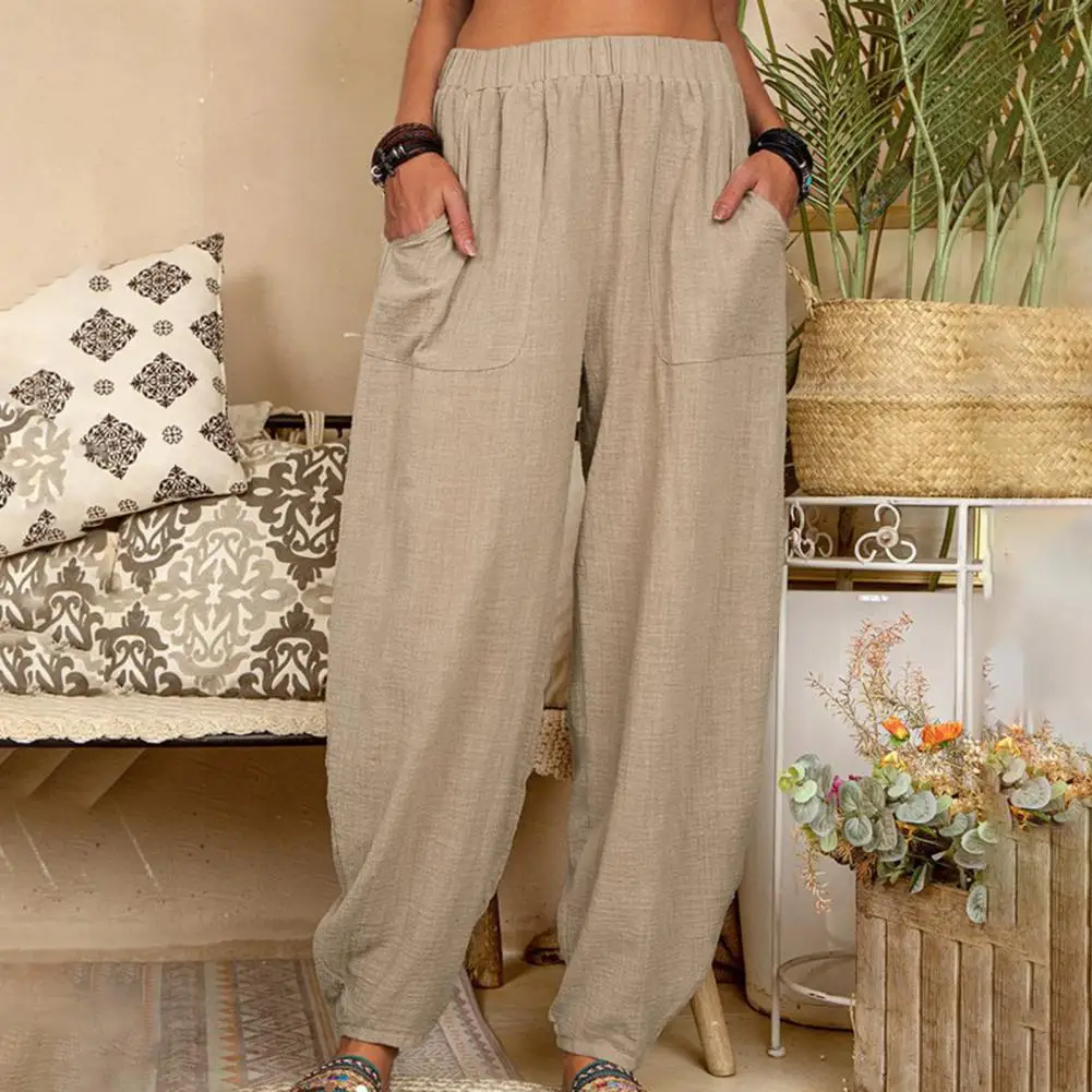 Women Harem Pants Solid Color Pockets Summer Temperament Loose fitting