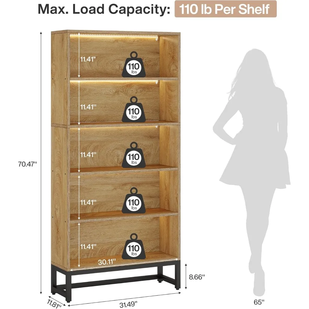 5-shelf wood and metal home library bookcase side view