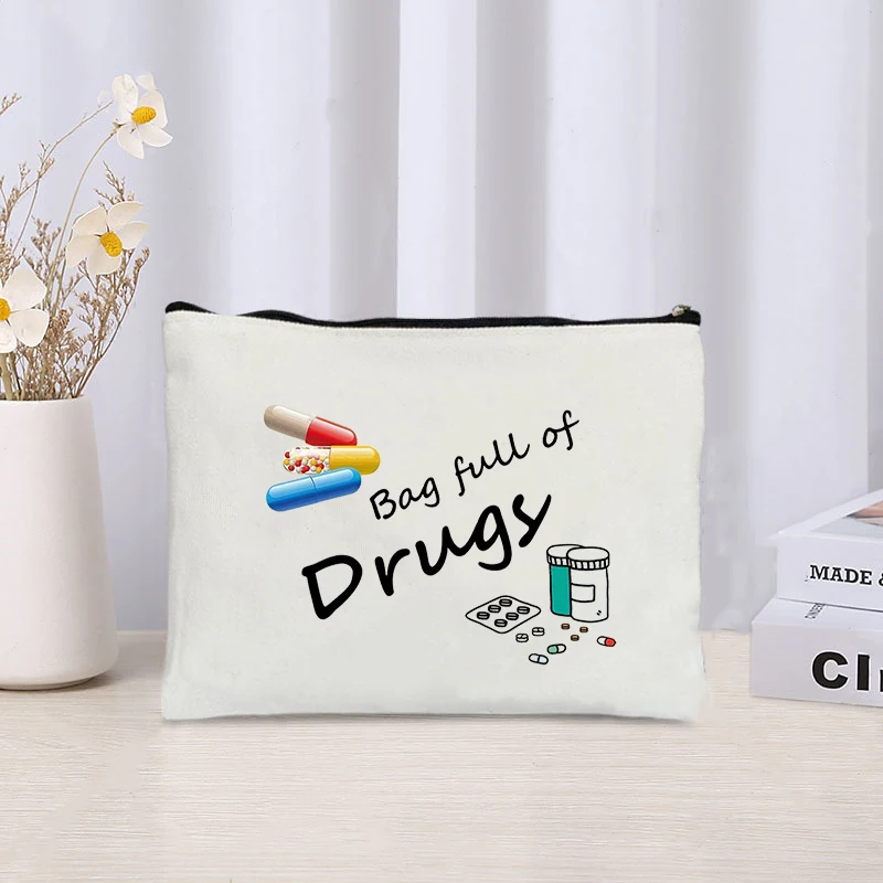 Take Your Meds Fun Medicine Bag Organizer Sundry Storage Zipper Canvas Bag Reusable Office Pencil Case Wallet Travel Makeup Bags 4