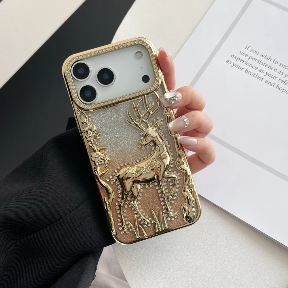 Elegant 3D Deer Diamond Glitter Phone Case - Shiny Electroplated Shockproof TPU Cover