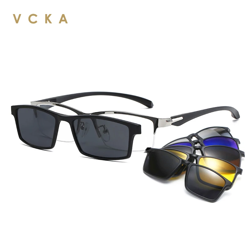 VCKA 6 in 1 Polarized Clip On Sunglasses Women Men Plastic