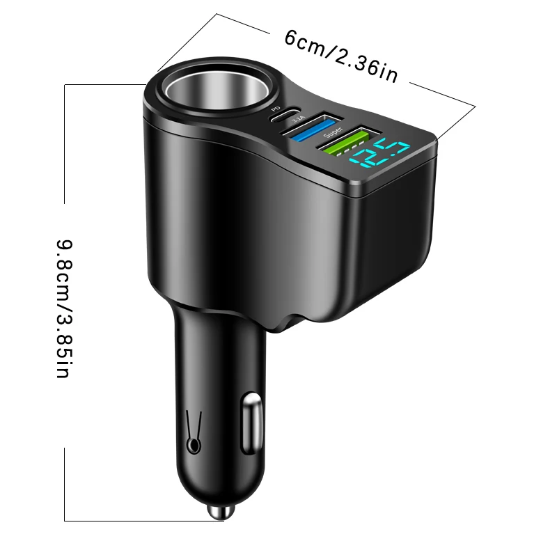 4-In-1 Multi-USB Car Adapter, Socket Distributor With 2 USB Ports, 12V/24V Dual USB Plus Type-C PD Fast Car Charger Adapter