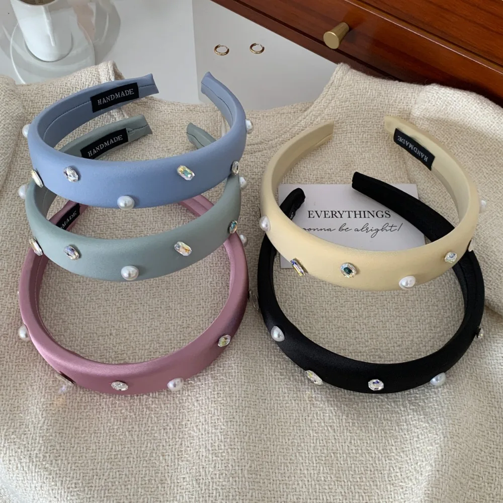 

Ободок для волос Однотонный женский, ободок в Корейском стиле, аксессуары для волос с бриллиантами, для девушек