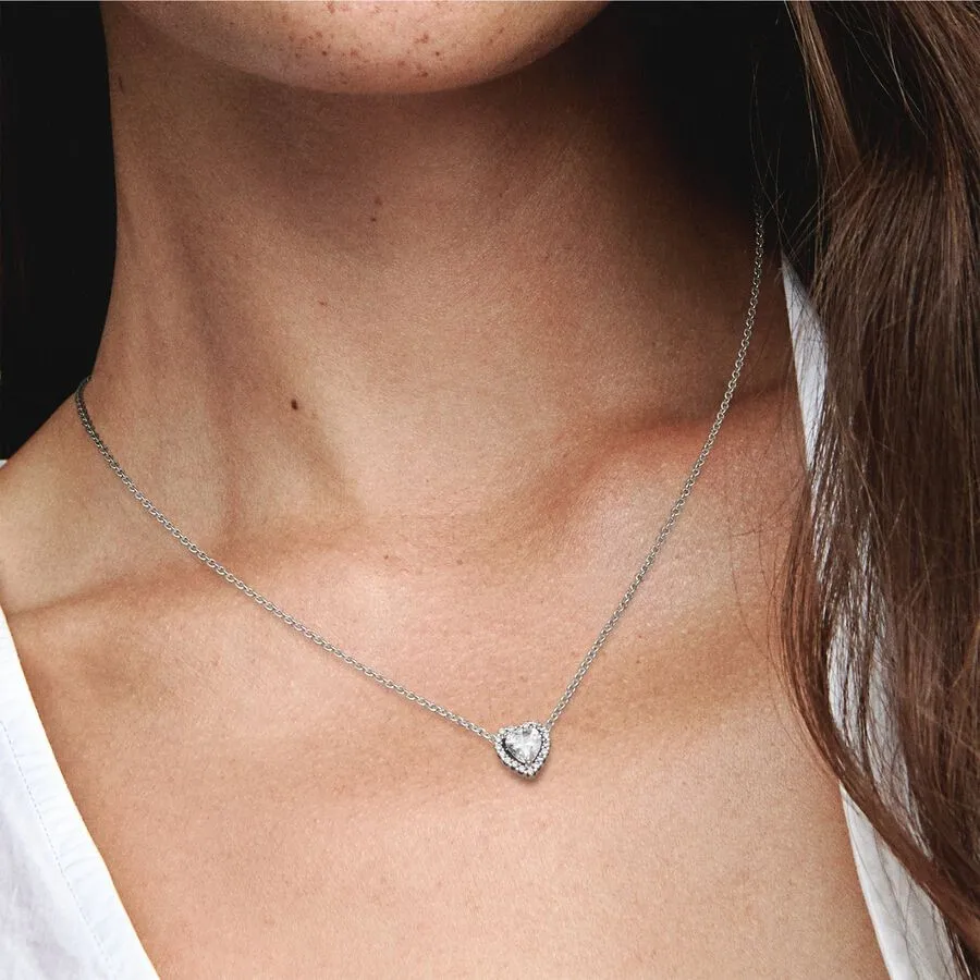 Popular Women's 925 Silver Pav é Tight Set Bar Pendant with Collar Chain Heart shaped Pendant Collar Chain Neckpiece DIY Jewelry