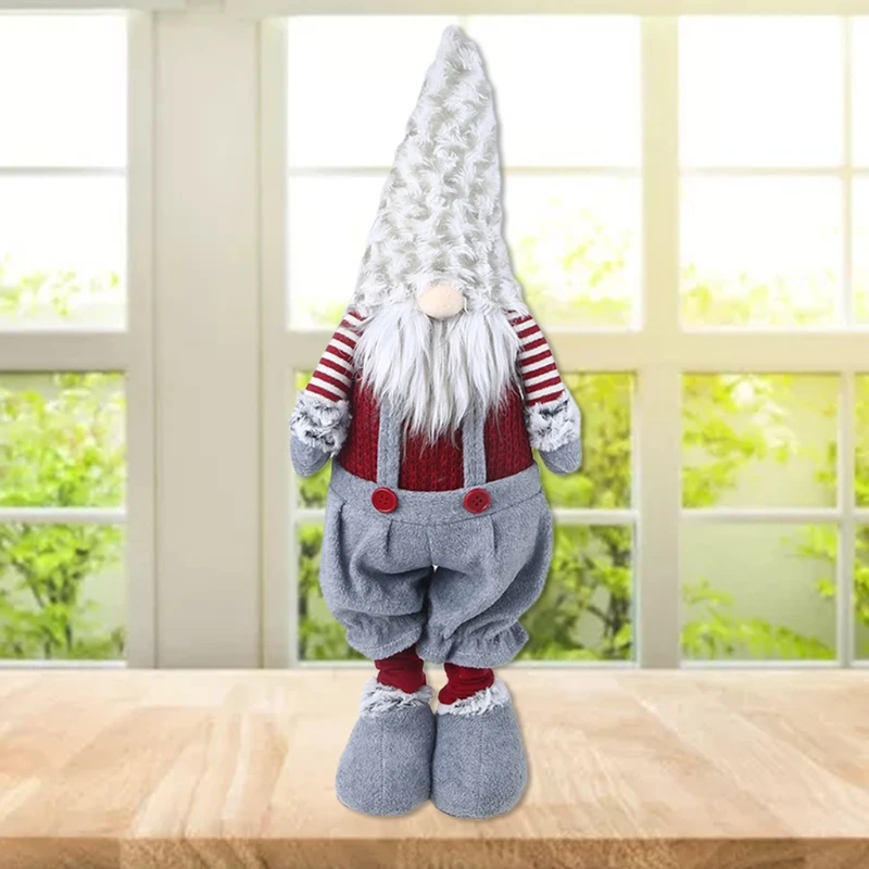 Handmade Christmas Elf Decoration Retractable Standing Swedish Gnome Tomte Toy For Doll Ornaments 6XDE