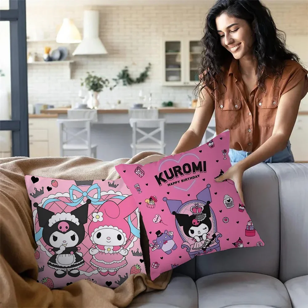 Cartoon cute Kuromi Melody Pillow Covers Cartoon Sofa Decorative Home Double-sided Printing Short Plush Cute Cushion Cover
