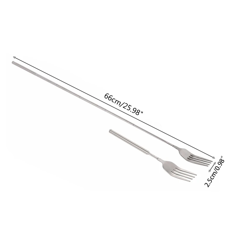 95AA BBQ Telescopic Extendable Fork Dinner Fruit Dessert Long Handle Cutlery Meat Fork Kitchen Accessories fruit fork expandable fork