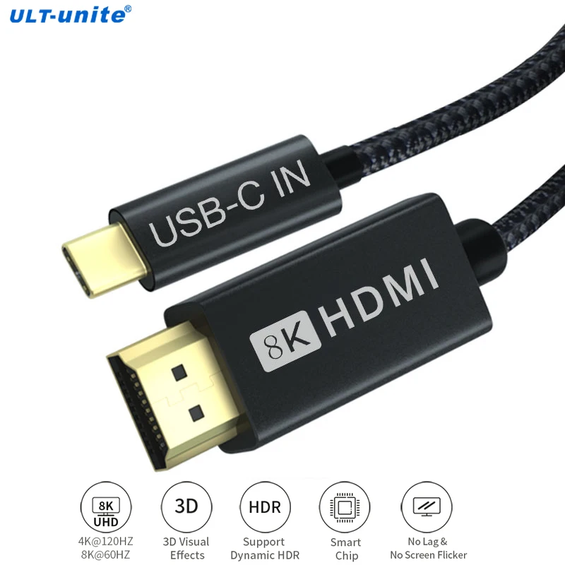 

ULT-unite Кабель USB C к HDMI 8K 30 Гц Однонаправленный конвертер Type-C в HDMI Аудио-видео провод для ноутбука Проектор Монитор HDTV