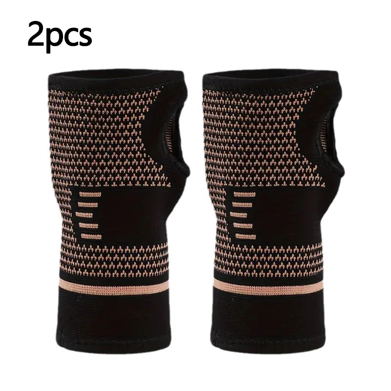 2 szt. Miedziane opaski na nadgarstek z włókna, elastyczne bandaży sportowe, opaska na nadgarstek, wsparcie dłoni, stabilizator nadgarstka, owijka na nadgarstek do tenisa, fitnessu, podnoszenia ciężarów