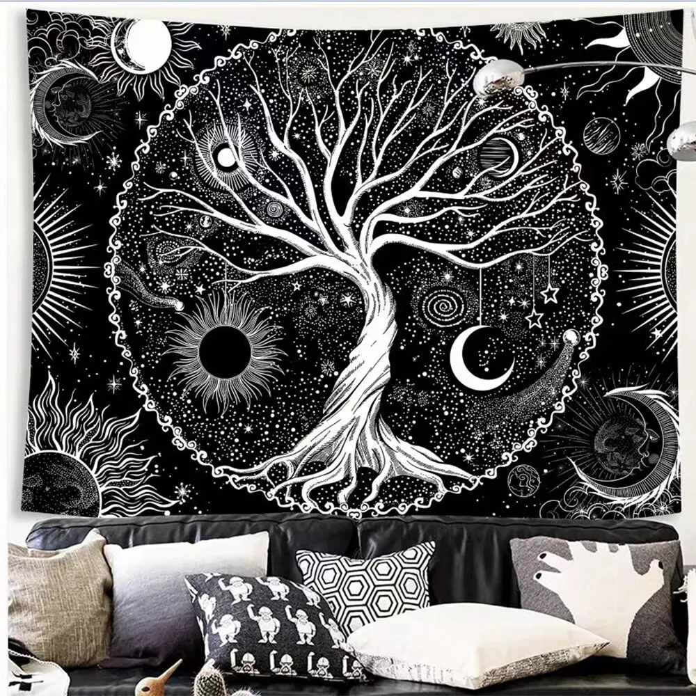 A Set Of Bohemian Style Tree Of Life Sun And Moon Elements Tapestry Decor Tapestry Decor