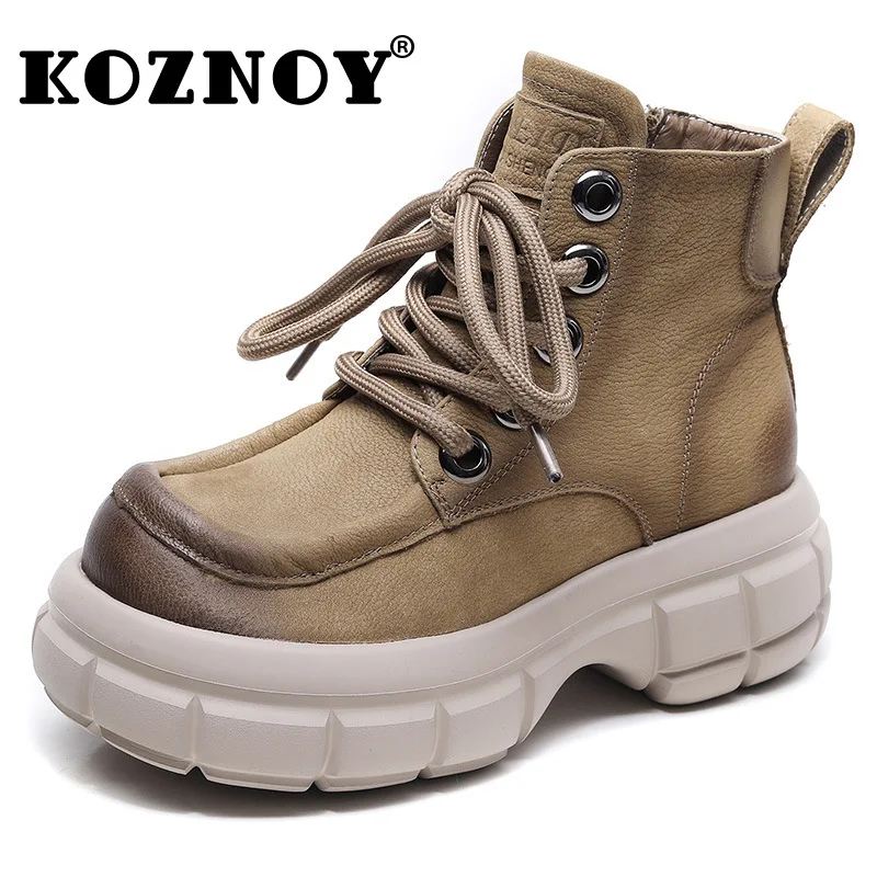 

Koznoy 6cm Ankle Plush Boots Genuine Leather Booties Woman Winter Warm Moccasins Ethnic Comfy Platform Wedge Autumn Spring Shoes
