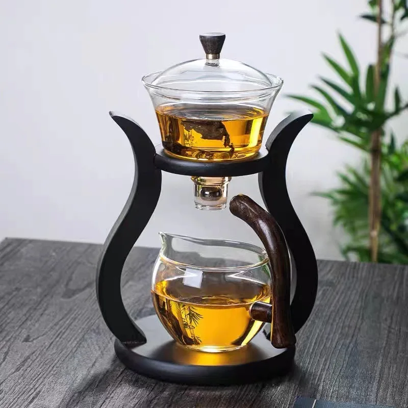 

Lazy Kung Fu Glass Tea Set Semi Automatic Drip With Infuser Glass Teapot Set Magnetic Switch Teapot Teacup Set Glassware Gift