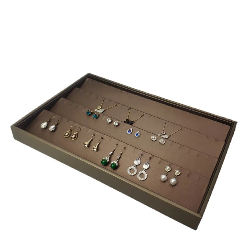 Brushed Leather Earrings Display Tray Velvet Necklace Showcase Props Jewelry Storage Accessory Counter Display Stand for Jeweler