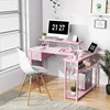 L Shaped Gaming Desk, 47 Inch Computer Desk with Adjustable Stand & RGB Lights, Corner Desk for Power Outlet, Carbon Fibe 5